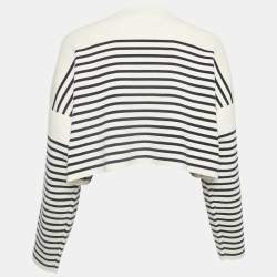 Pre Owned Celine Striped Cotton Rib Knit Cropped Sweater S