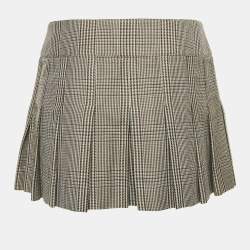 Celine Brown Checks Linen Pleated Bandeau Mini Skirt S