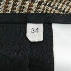 Celine Brown Checks Linen Pleated Bandeau Mini Skirt S