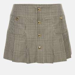 Celine Brown Checks Linen Pleated Bandeau Mini Skirt S