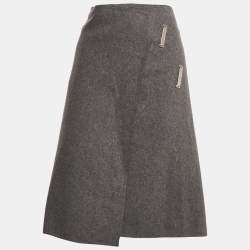 Celine Grey Wool Asymmetric Wrap Pencil Skirt S
