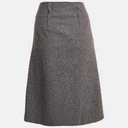 Celine Grey Wool Asymmetric Wrap Pencil Skirt S