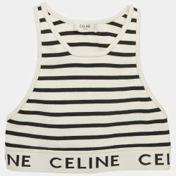 Celine White/Black Striped Rib Knit Tank Crop Top XS