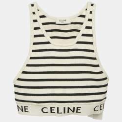 Pre Owned Celine White Striped Stretch Knit Crop Top S