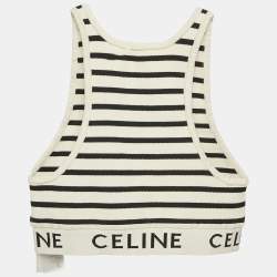 Pre Owned Celine White Striped Stretch Knit Crop Top S