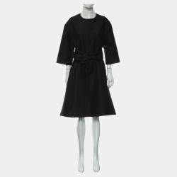 Celine Black Wool & Silk Belted Dress FR Women 42
