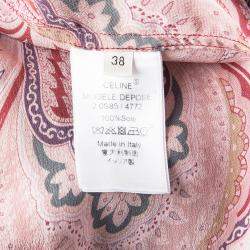 Pre Owned Celine Multicolor Printed Mulberry Silk Neck Tie Detail Long Sleeve High Low Tunic M
