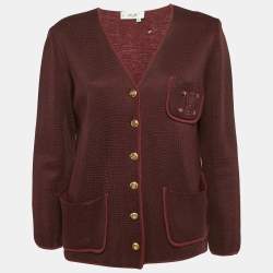 Celine Burgundy Wool Button Front Cardigan M