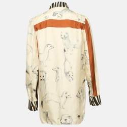 Celine Cream Printed Silk Button Front Shirt M
