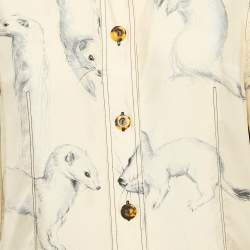 Celine Cream Printed Silk Button Front Shirt M