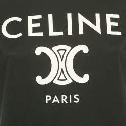 Pre Owned Celine Black Logo Print Cotton Crew Neck T-Shirt L