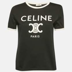 Pre Owned Celine Black Logo Print Cotton Crew Neck T-Shirt L
