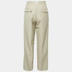 Pre Owned Celine Beige Wool Pleated High Rise Trousers S