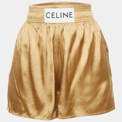Celine Gold Crepe Logo Patch Shorts S