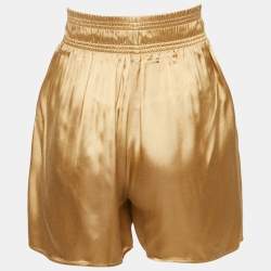 Celine Gold Crepe Logo Patch Shorts S