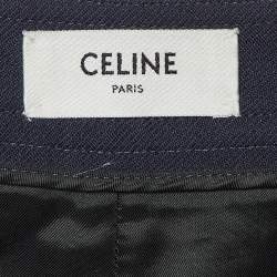 Celine Navy Blue Wool Gabardine Pleated Wide Leg Pants L