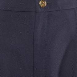 Celine Navy Blue Wool Gabardine Pleated Wide Leg Pants L