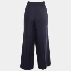 Celine Navy Blue Wool Gabardine Pleated Wide Leg Pants L