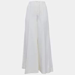 Celine Ivory Crepe Contrast Stitch Flared Trousers M