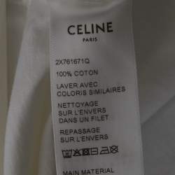 Pre Owned Celine White Logo Print Cotton Knit Crew Neck Crop Top S