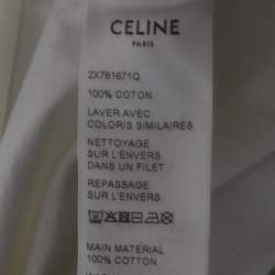 Pre Owned Celine White Logo Print Cotton Knit Crew Neck Crop Top S