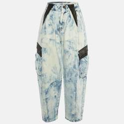 Celine Blue Denim Leather Trim High Waist Tapered Jeans M/Waist 28"