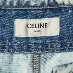 Celine Blue Denim Leather Trim High Waist Tapered Jeans M/Waist 28"