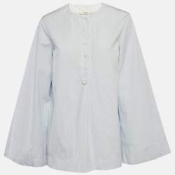 Celine Blue Striped Cotton Long Sleeve Top M
