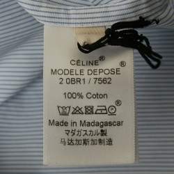 Pre Owned Celine Blue Striped Cotton Long Sleeve Top M