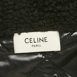 Pre Owned Celine Black Faux Shearling Zip-Up Hooded Jacket L