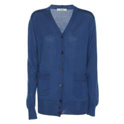 Celine Blue Cashmere Knit Button Front Sweater XS