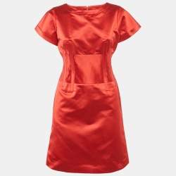  Celine Red Satin Corset Mini Dress M