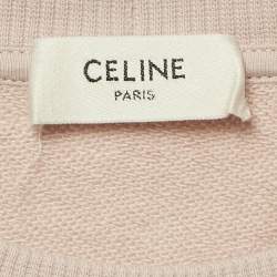 Celine Pink Logo Flock Print Cotton Sweatshirt S