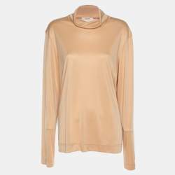 Celine Beige Stretch Knit High Neck Top M