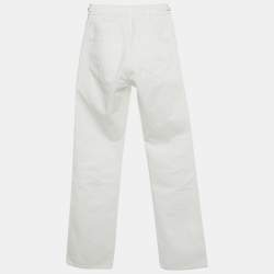 Pre Owned بنطلون جينز سيلين دنيم أبيض بتفاصيل معدنية مستقيم الساق حجم صغير خصر 24 بوصة