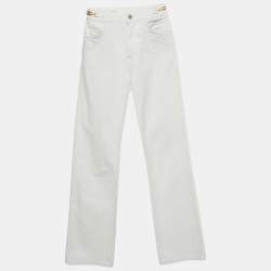 Pre Owned Celine White Denim Metal Detail Straight Leg Jeans S Waist 24"