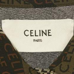 Pre Owned Celine Black Camouflage Logo Print Georgette Midi Shirt Dress M