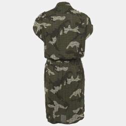 Pre Owned Celine Black Camouflage Logo Print Georgette Midi Shirt Dress M