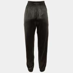 Pre Owned Celine Black Satin Logo Waist Band Trousers M