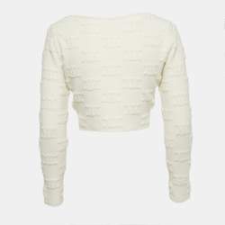 Pre Owned Celine Cream Triomphe Terry Cotton Cropped Jumper M