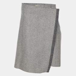 Pre Owned Celine Grey Wool Blend Wrap Midi Skirt M