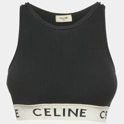 Pre Owned Celine Black Cotton Knit Logo Band Detail Athlete Tank Top S
