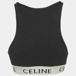 Pre Owned Celine Black Cotton Knit Logo Band Detail Athlete Tank Top S