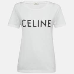 Pre Owned Celine White Logo Print Cotton T-Shirt M