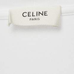 Pre Owned Celine White Logo Print Cotton T-Shirt M