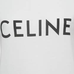 Pre Owned Celine White Logo Print Cotton T-Shirt M
