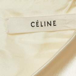Pre Owned Celine Cream Satin V-Neck Raw-Edge Detail Knee-Length Dress L