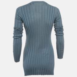 Pre Owned Celine Blue Wool Rib Knit Full Sleeve Top S