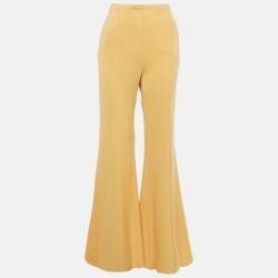 Pre Owned Celine Yellow Wool Knit Wide Leg Trousers M