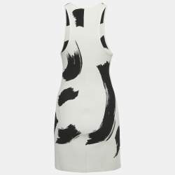 Pre Owned Celine White/Black Jacquard Stretch Knit Mini Dress S
